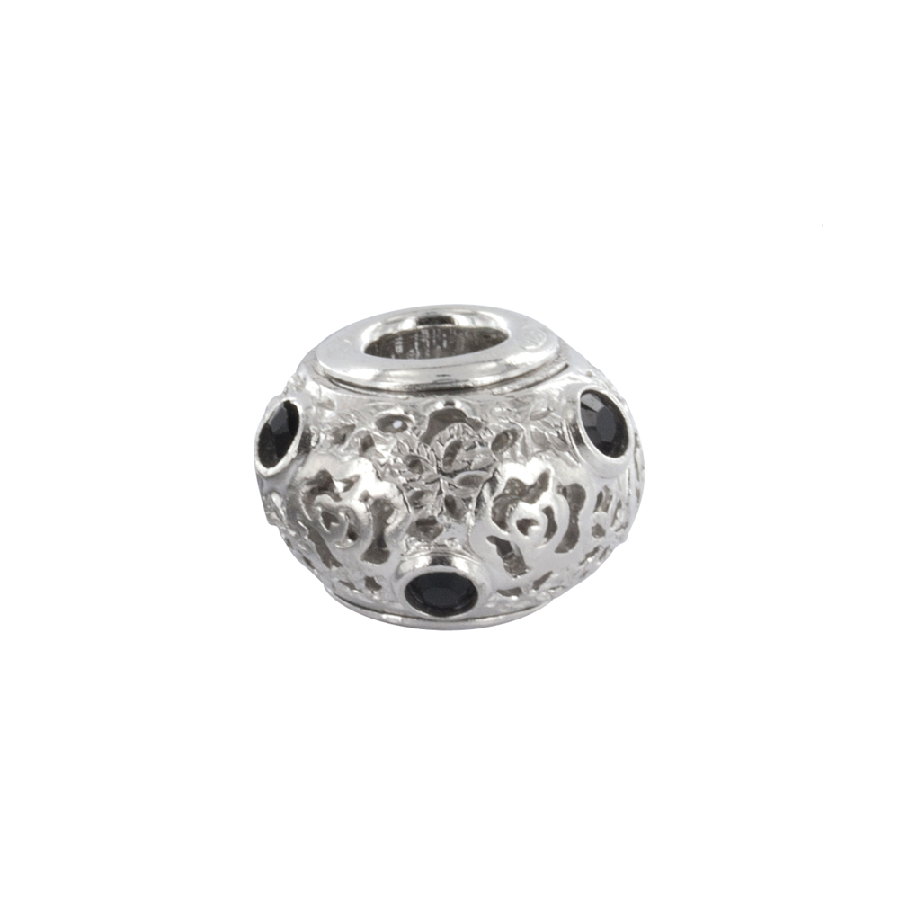 Perle cardinale en argent 925/1000 rhodié ornée de cristaux de Swarovski® noirs