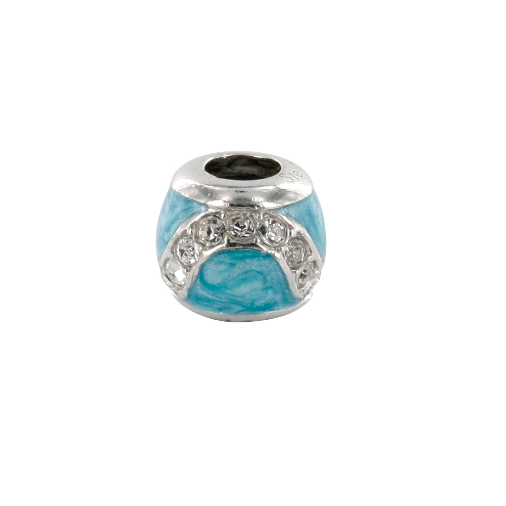Perle Courbes avec argent 925/1000 rhodié orné d'oxyde de zirconium - émail bleu turquoise