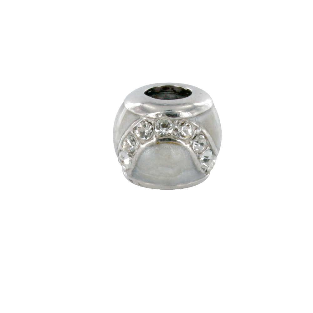 Perle Courbes avec argent 925/1000 rhodié orné d'oxyde de zirconium - émail gris
