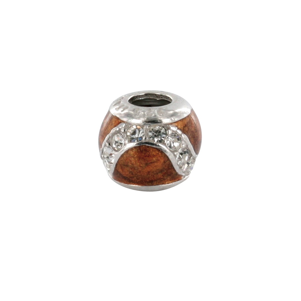Perle Courbes avec argent 925/1000 rhodié orné d'oxyde de zirconium - émail marron