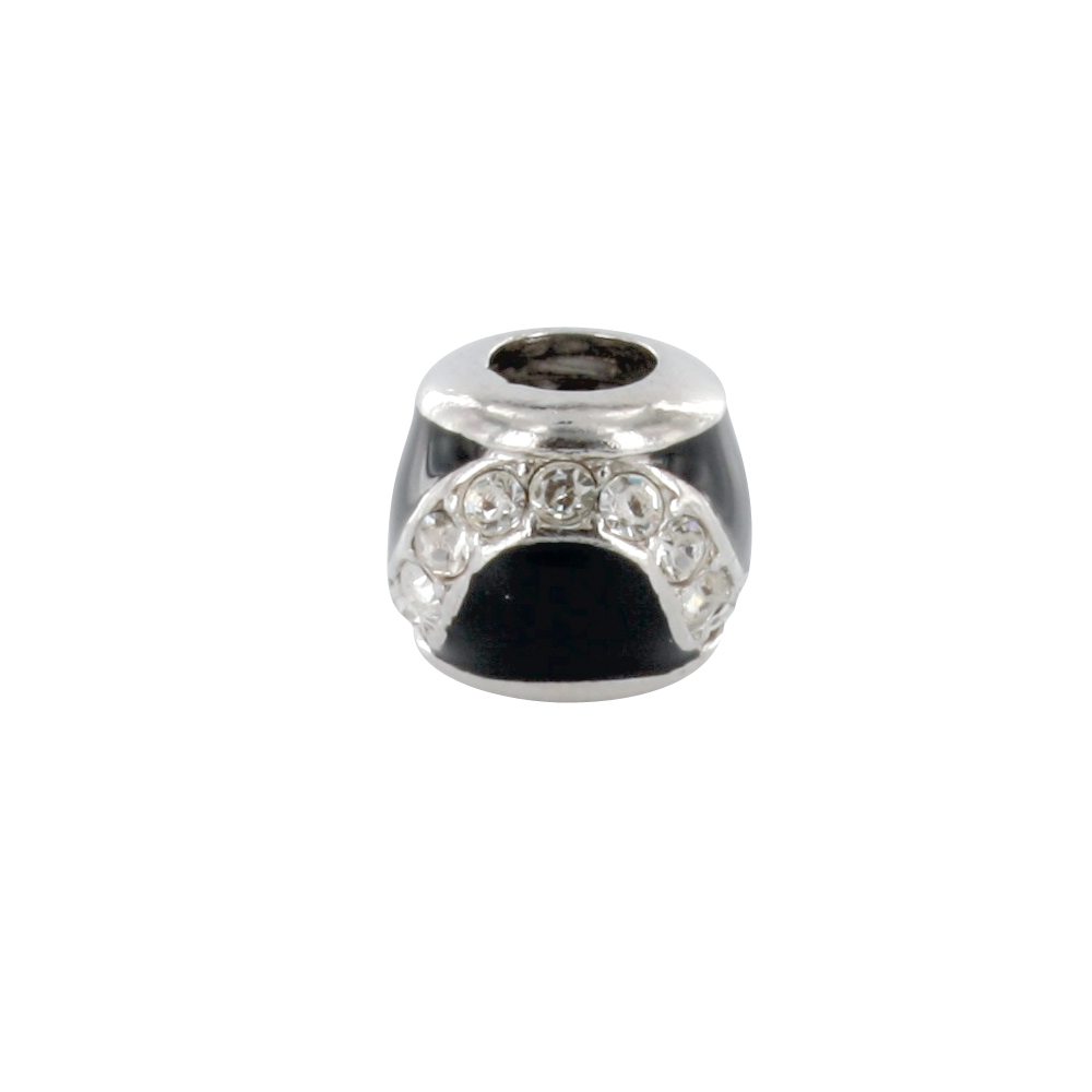 Perle Courbes avec argent 925/1000 rhodié orné d'oxyde de zirconium - émail noir