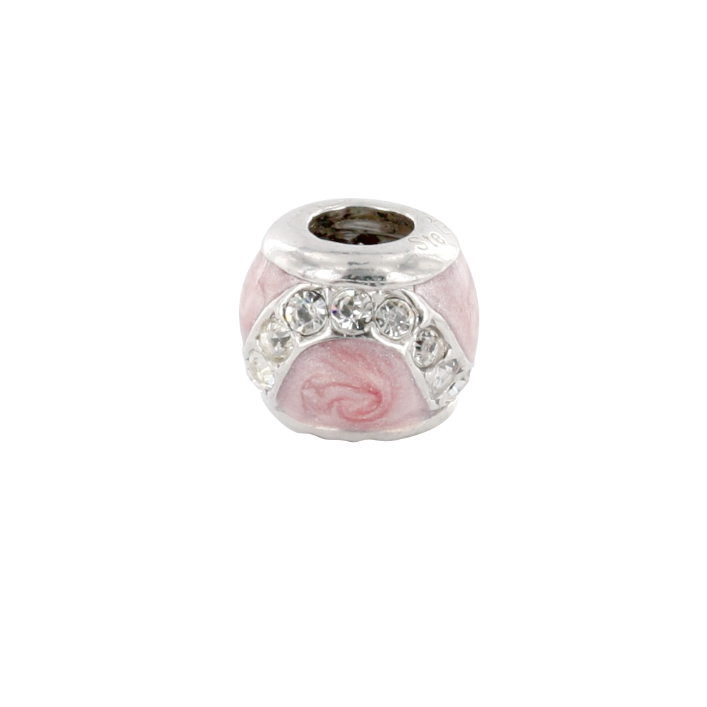 Perle Courbes avec argent 925/1000 rhodié orné d'oxyde de zirconium - émail rose