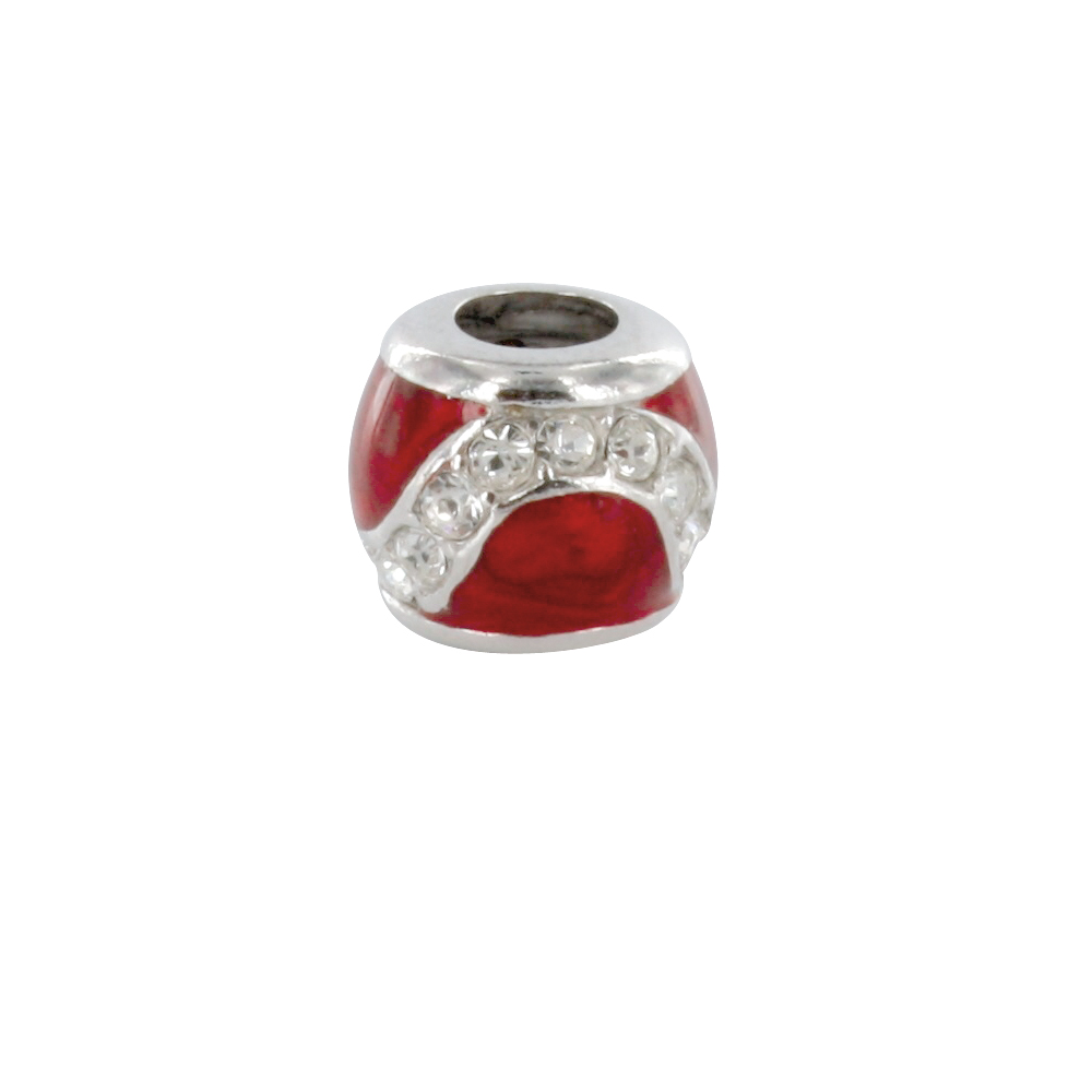 Perle Courbes avec argent 925/1000 rhodié orné d'oxyde de zirconium - émail rouge