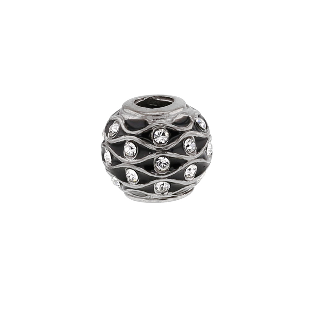 Perle de pluie laquée noire ornée de cristaux de Swarovski® en argent 925/1000 rhodié