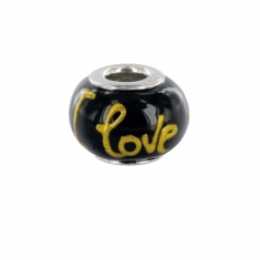 Perle en émail noir et argent 925/1000 rhodié - 