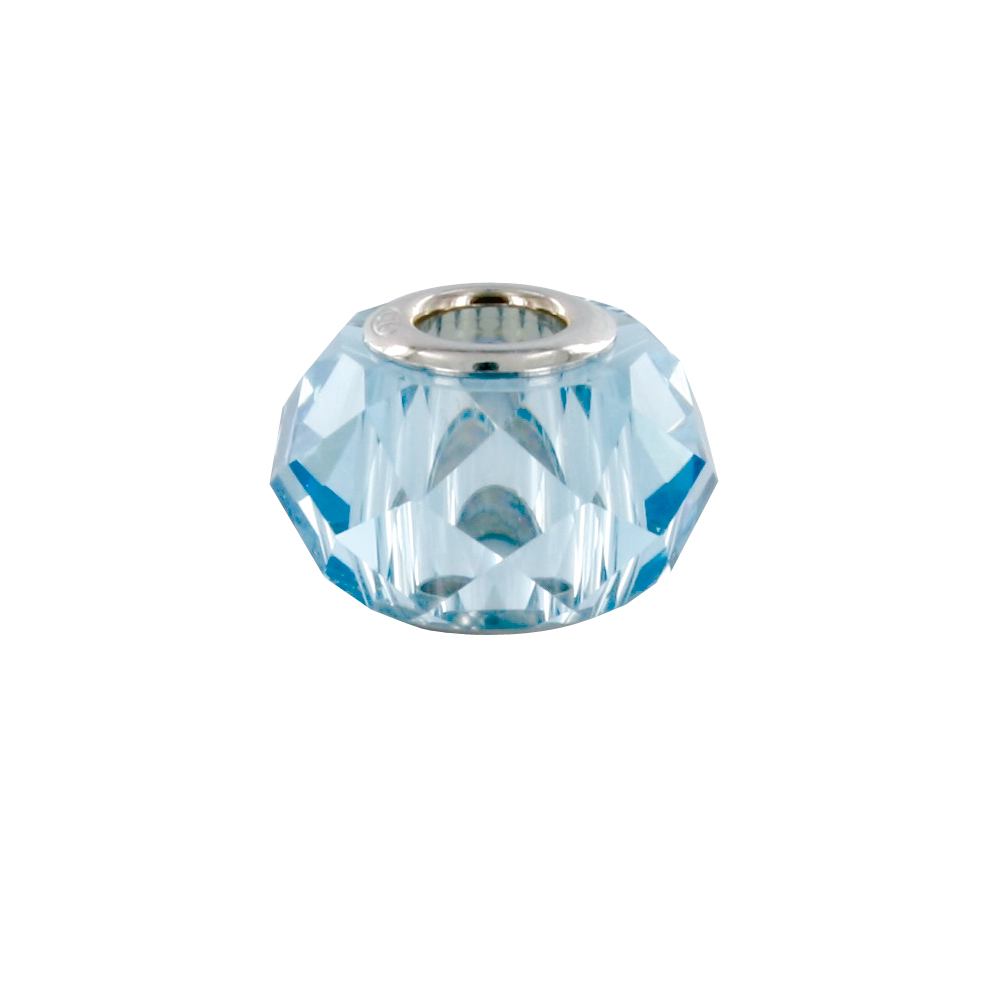 Perle Facetée et argent 925/1000 rhodié ornée de cristaux de Swarovski® bleue