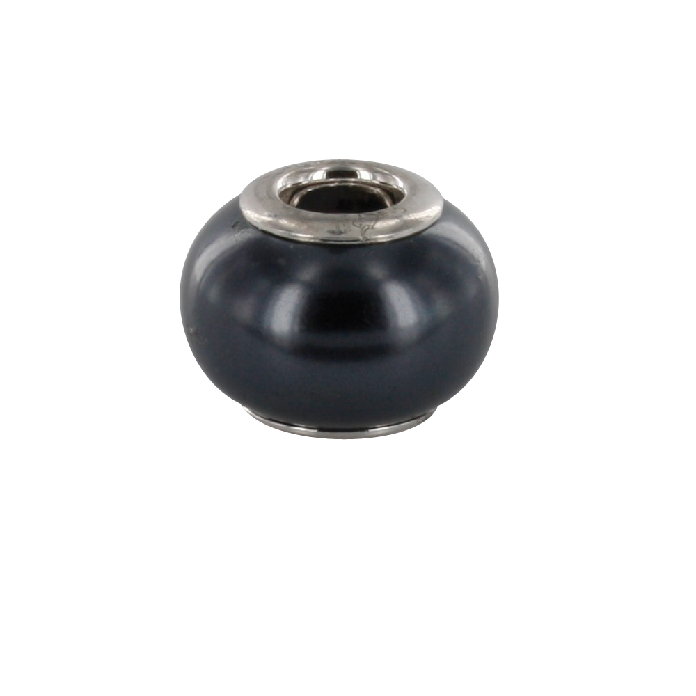 Perle Façon nacre en verre argent 925/1000 rhodié - Murano noir