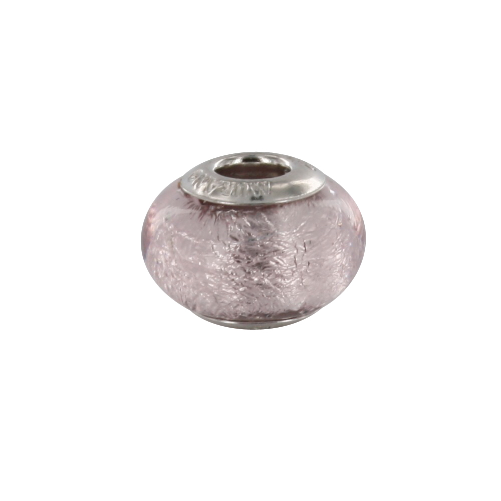 Perle Feuille d'argent argent 925/1000 rhodié - verre de Murano rose