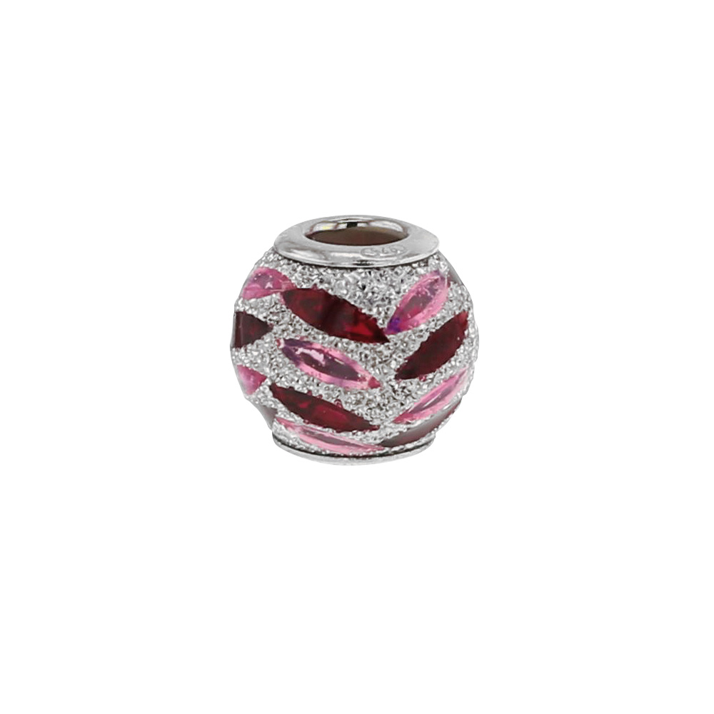 Perle laquée fuchsia et violet en argent 925/1000 rhodié - Feuilles