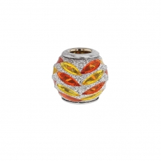 Perle laquée jaune et orange en argent 925/1000 rhodié - Feuilles