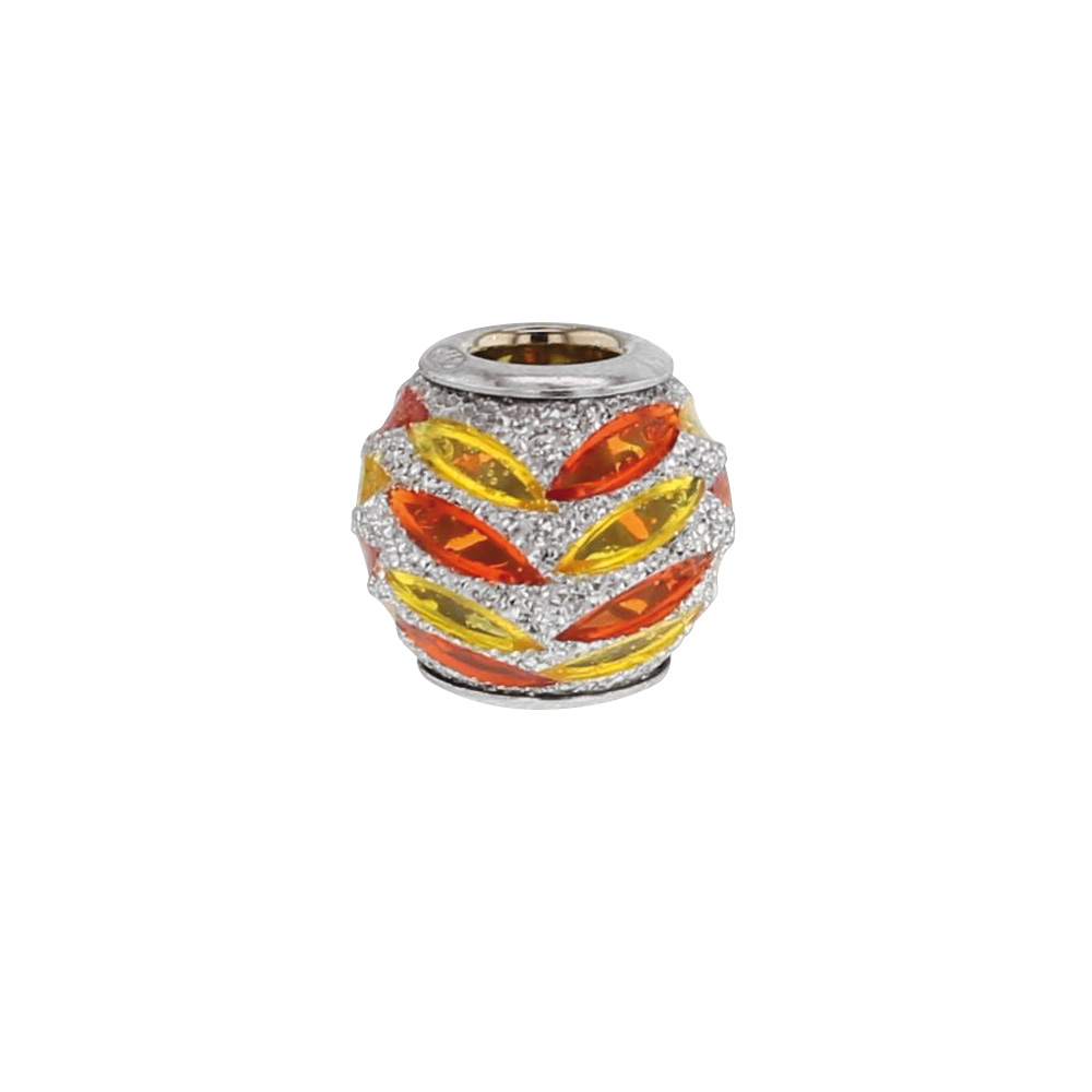 Perle laquée jaune et orange en argent 925/1000 rhodié - Feuilles