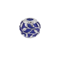 Perle laquée transparente bleue et argent 925/1000 rhodié - feuilles grimpantes