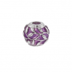 Perle laquée transparente mauve et argent 925/1000 rhodié - feuilles grimpantes