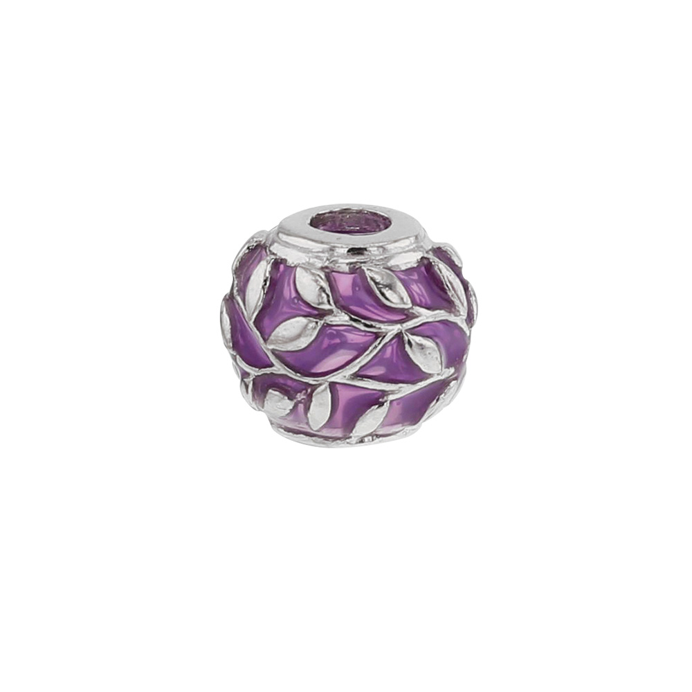 Perle laquée transparente mauve et argent 925/1000 rhodié - feuilles grimpantes