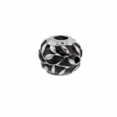 Perle laquée transparente noire et argent 925/1000 rhodié - feuilles grimpantes
