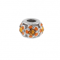 Perle Les Fleurs laquée orange et grise ornée de cristaux de Swarovski® et argent 925/1000 rhodié