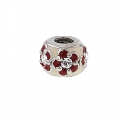 Perle Les Fleurs laquée rouge et beige ornée de cristaux de Swarovski® et argent 925/1000 rhodié