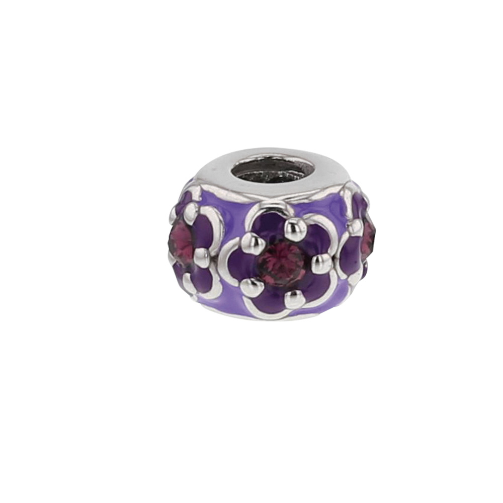 Perle Les Fleurs laquée violet et mauve ornée de cristaux de Swarovski® et argent 925/1000 rhodié