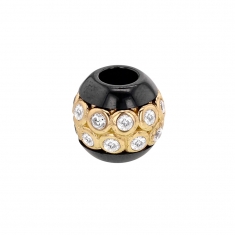 Perle noire céramique et argent 925/1000 doré avec oxydes de zirconium (sertis clos)