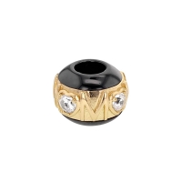 Perle noire céramique et argent 925/1000 doré - motif coeurs avec oxydes de zirconium