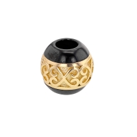 Perle noire céramique et argent 925/1000 doré - motif coeurs infinis