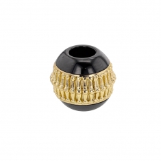 Perle noire céramique et argent 925/1000 doré striée
