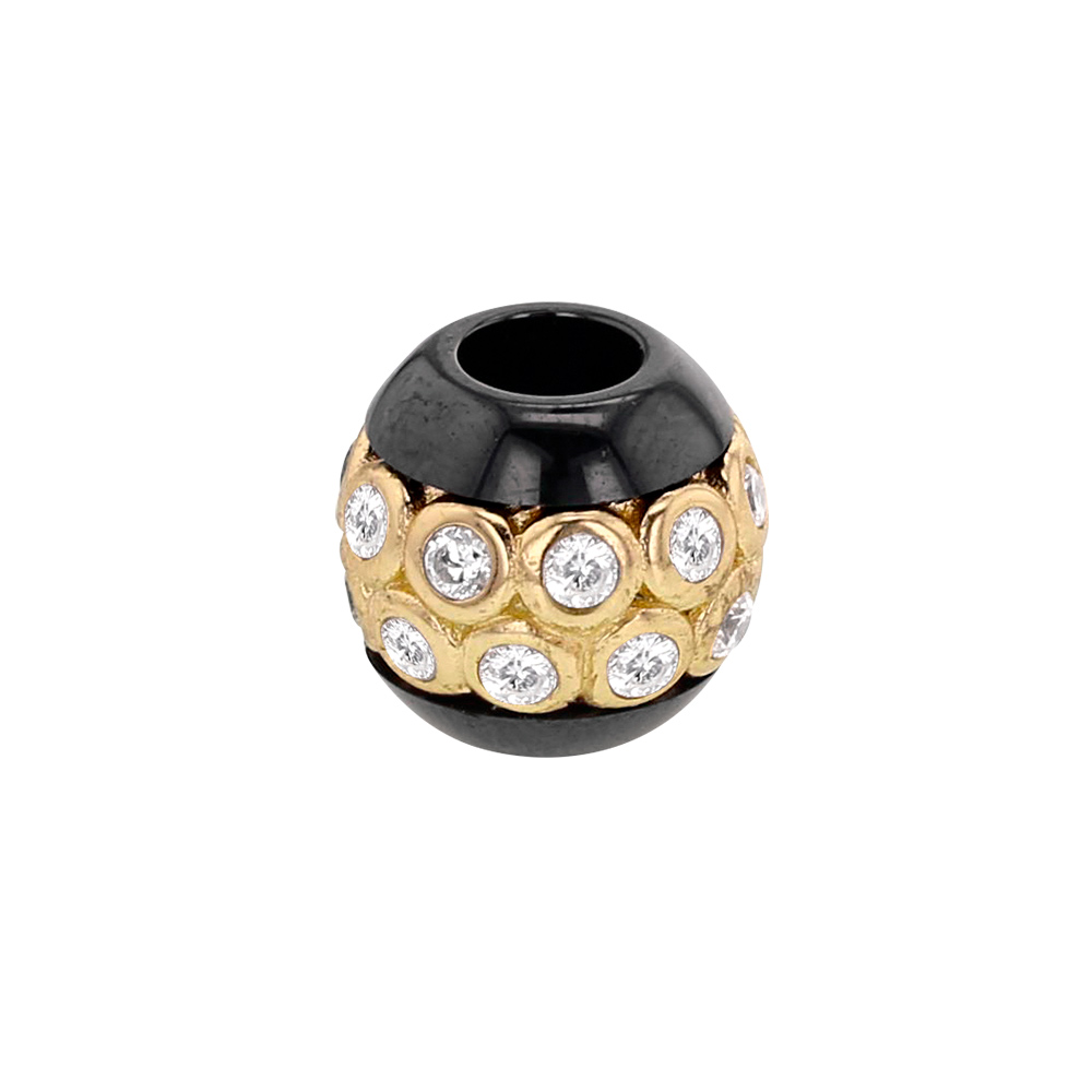 Perle noire céramique et argent 925/1000 doré avec oxydes de zirconium (sertis clos)