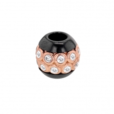 Perle noire en céramique et argent 925/1000 doré rose avec oxydes de zirconium (sertis clos)