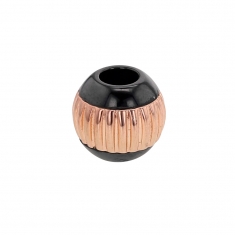 Perle noire en céramique et argent 925/1000 doré rose avec stries
