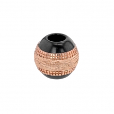Perle noire en céramique et argent 925/1000 doré rose - motif granité