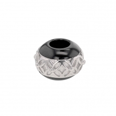 Perle noire en céramique et argent 925/1000 rhodié - motif fleurs