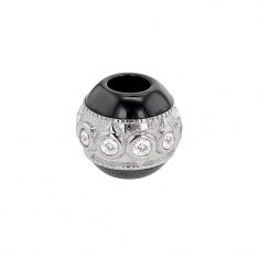 Perle noire en céramique et argent 925/1000 rhodié orné d'oxydes de zirconium - ronds