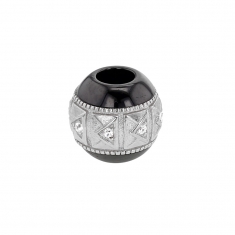 Perle noire en céramique et argent 925/1000 rhodié ornés d'oxyde de zirconium - motif rectangles
