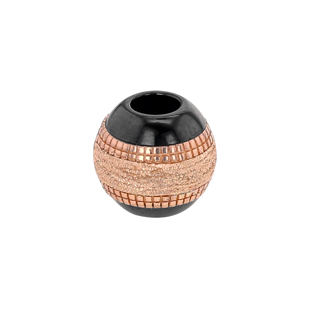 Perle noire en céramique et argent 925/1000 doré rose - motif granité