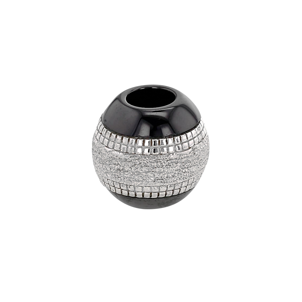 Perle noire en céramique et argent 925/1000 rhodié- motif granité