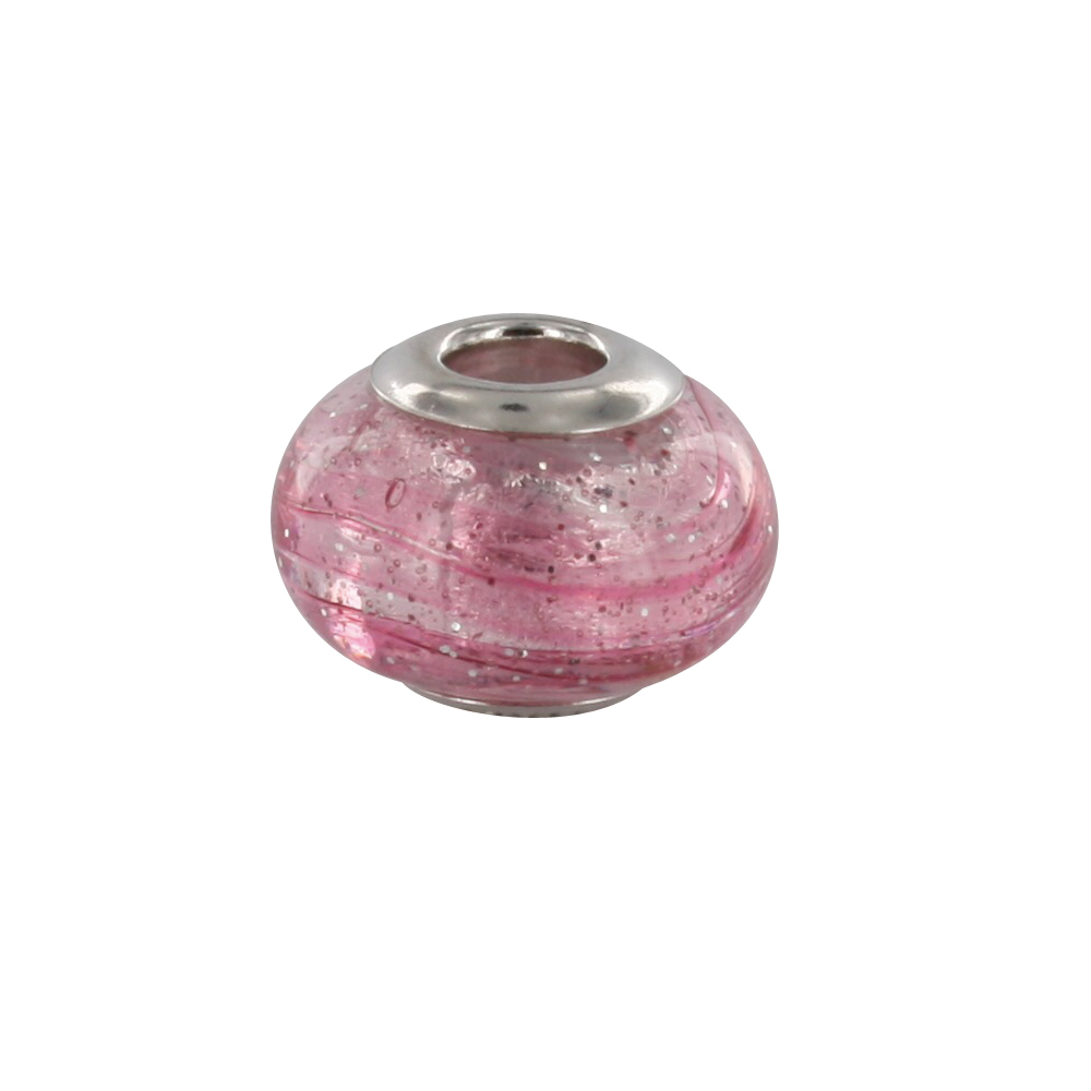Perle Pailletée et feuille d'argent argent 925/1000 rhodié - verre de Murano rose