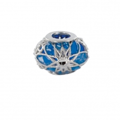 Perle Rosaces en argent 925/1000 rhodié - émail bleu