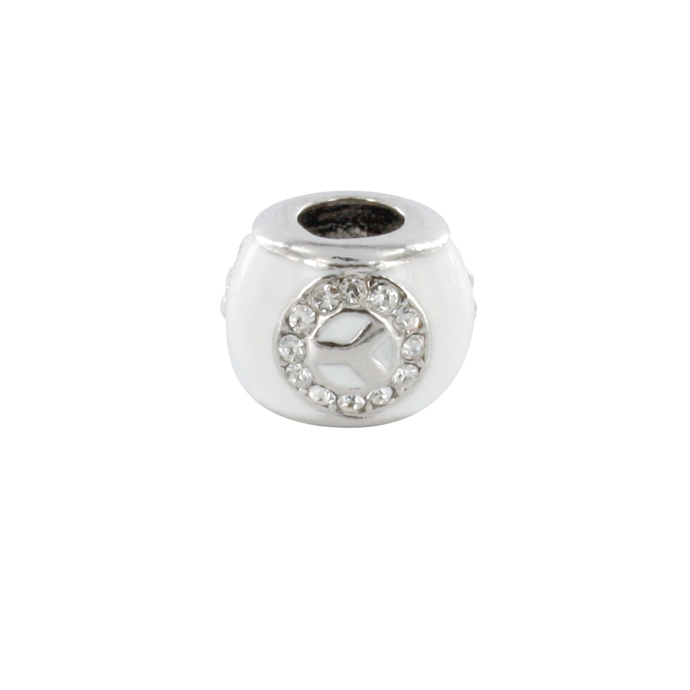 Perle Symbolique avec émail blanche argent 925/1000 rhodié et oxyde de zirconium - Peace & Love
