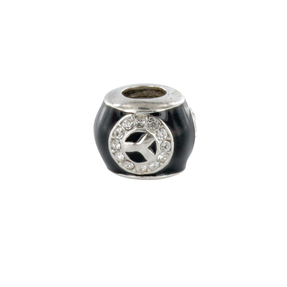 Perle Symbolique avec émail noire argent 925/1000 rhodié et oxyde de zirconium - Peace & Love