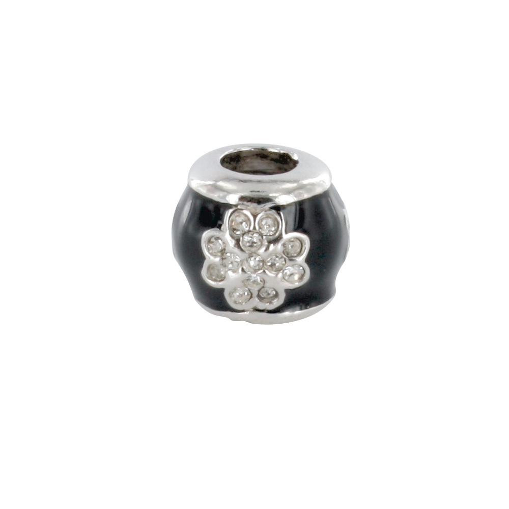 Perle Symbolique avec émail noire argent 925/1000 rhodié et oxyde de zirconium - Trèfle