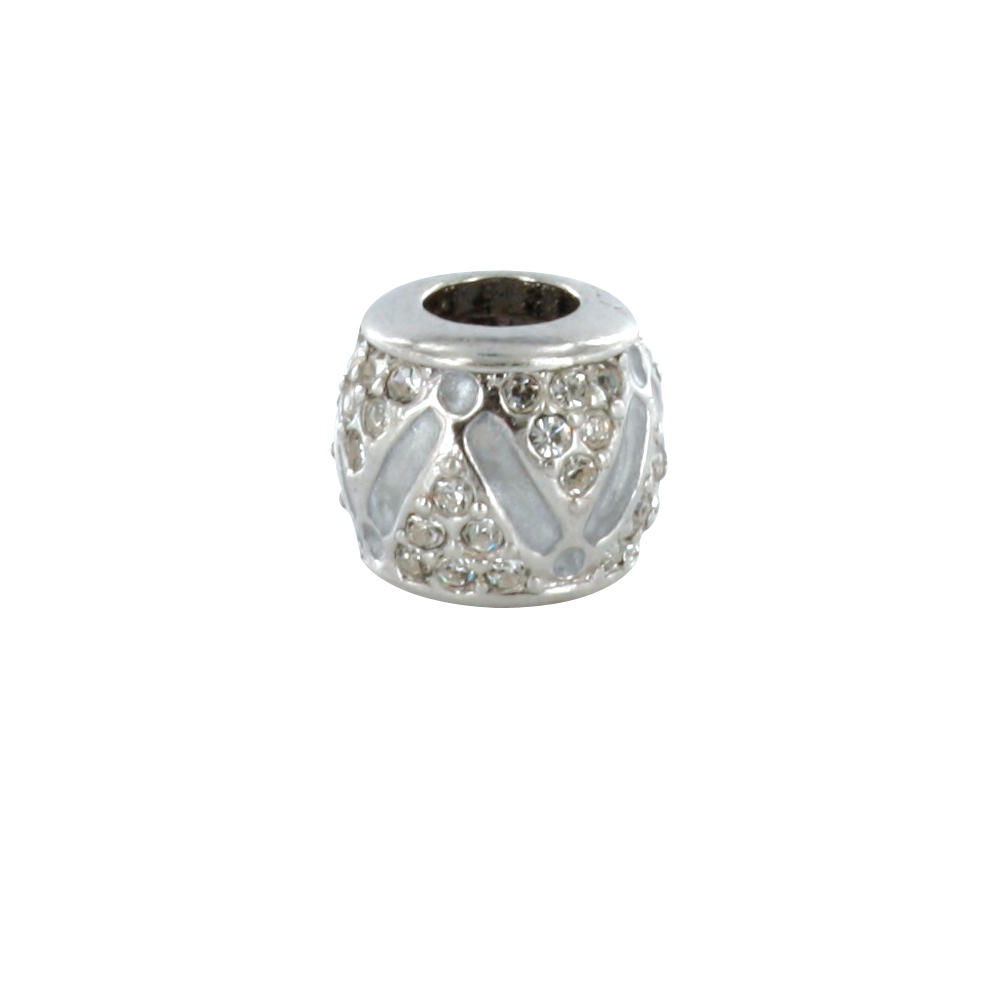 Perle Triangles en argent 925/1000 rhodié avec oxyde de zirconium - émail blanc