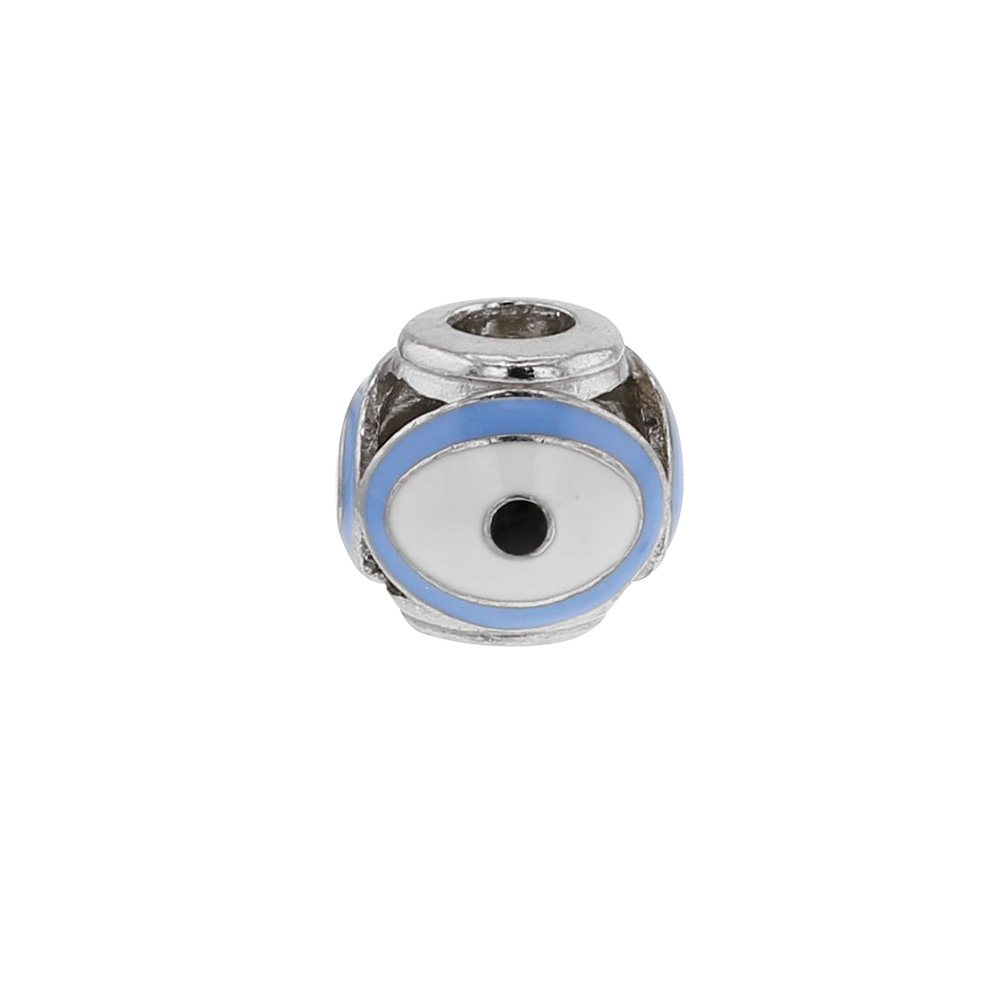 Perle Turkish eyes en argent 925/1000 rhodié - laque blanche, bleue et noire