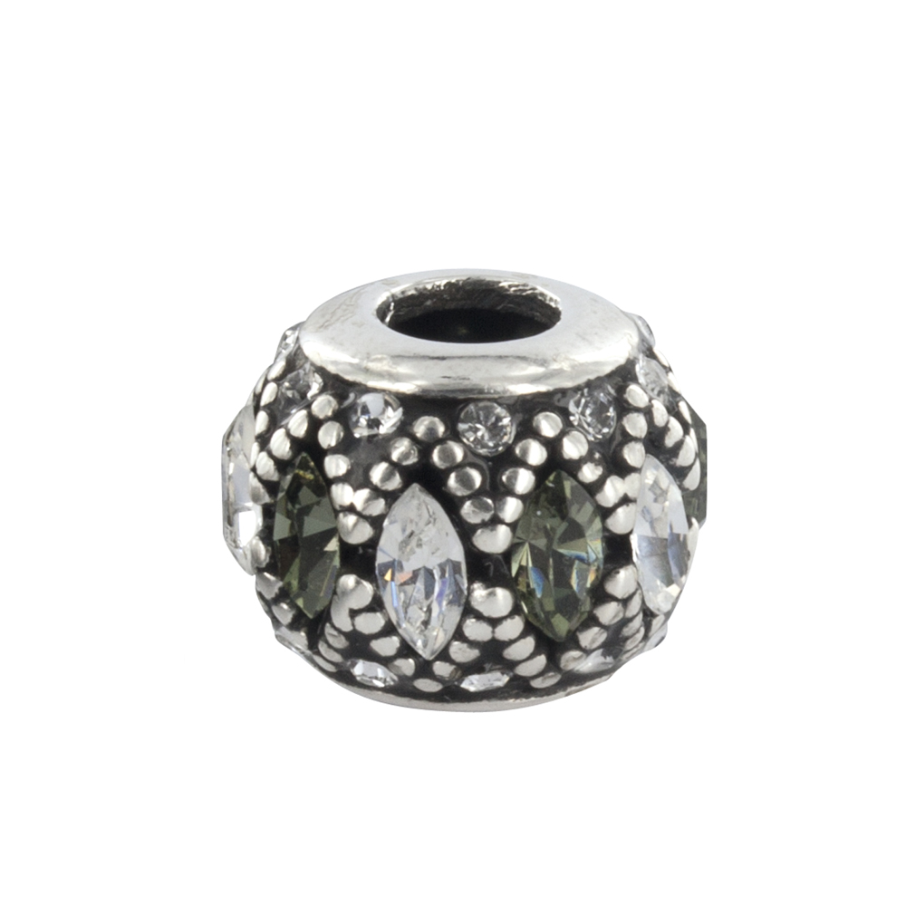 Perle Vénitienne en argent 925/1000 rhodié ornée de cristaux de Swarovski® blancs et gris
