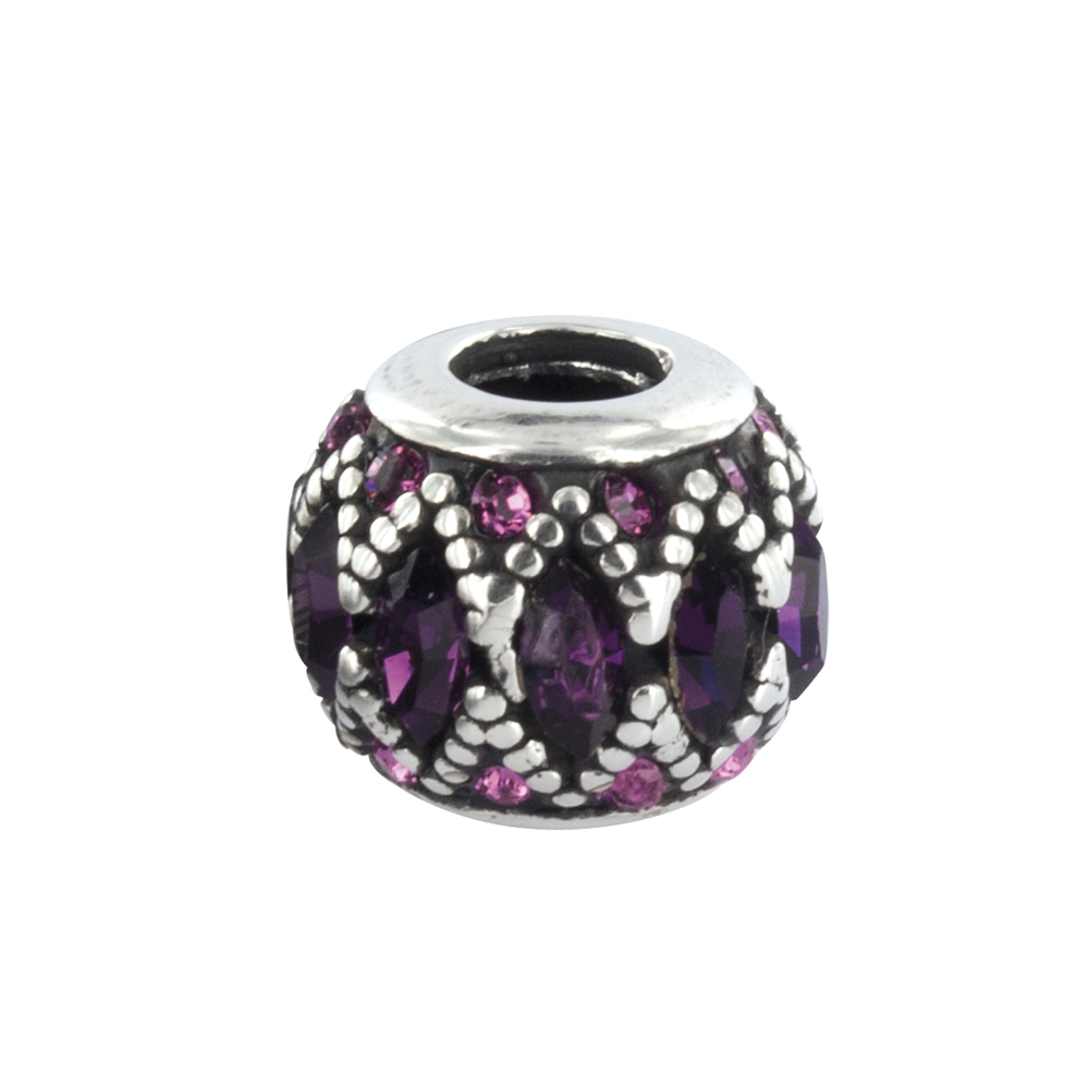 Perle Vénitienne en argent 925/1000 rhodié ornée de cristaux de Swarovski® roses et violets