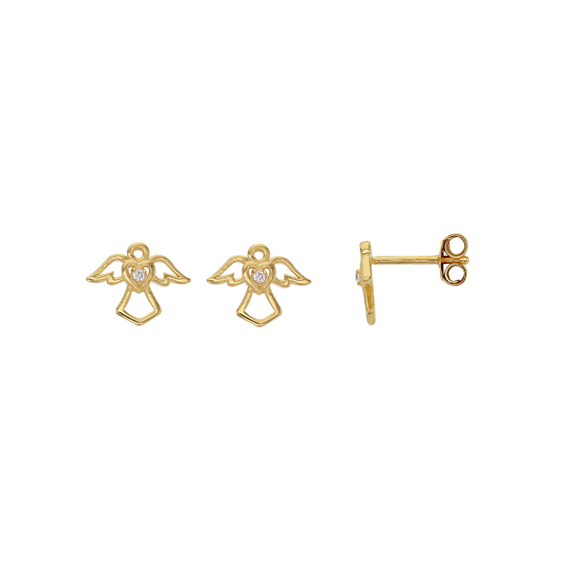 Petites boucles d'oreilles ange ajouré en plaqué or ornées d'un oxyde