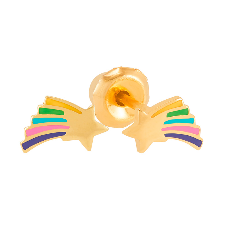Perçage d'oreilles Inverness Fantaisie, acier doré à l'or fin, orné d'un arc en ciel émaillé