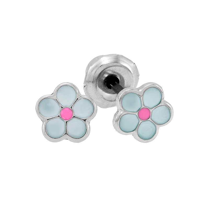 Perçage d'oreilles Inverness fleur émaillé rose et blanc, acier inoxydable