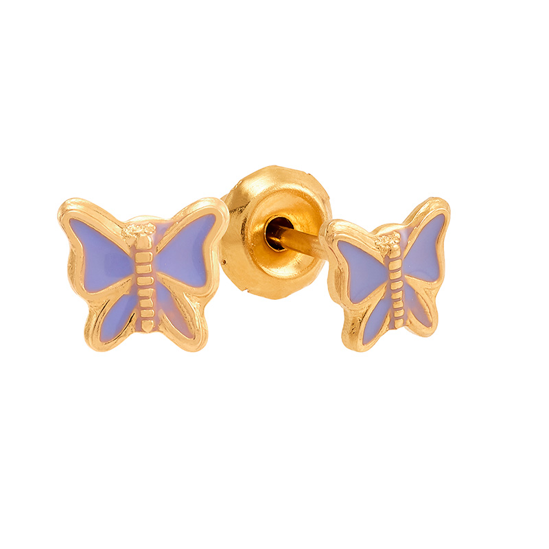 Perçage d'oreilles Inverness Fantaisie Papillon émaillé violet en acier doré à l'or fin