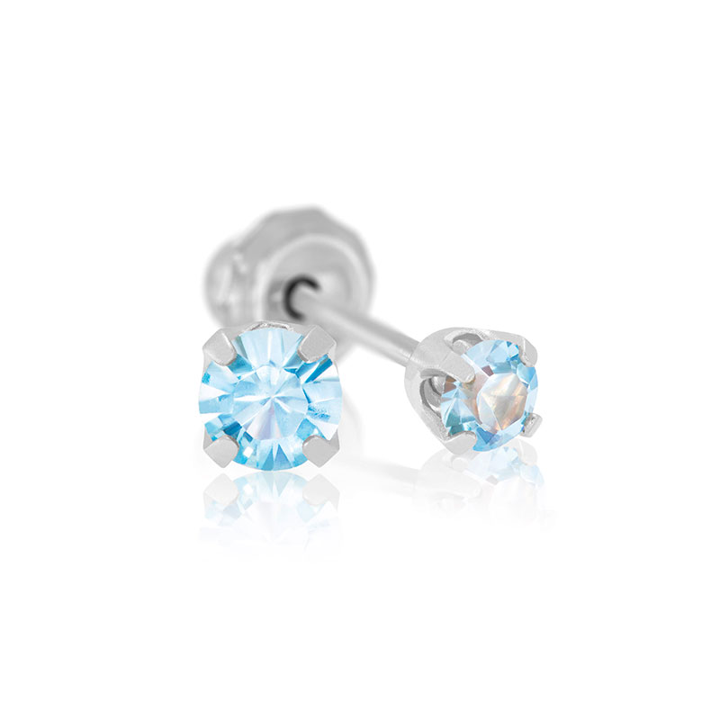 Perçage d'oreilles Inverness cristal aigue-marine carré 3mm sur Acier inoxydable