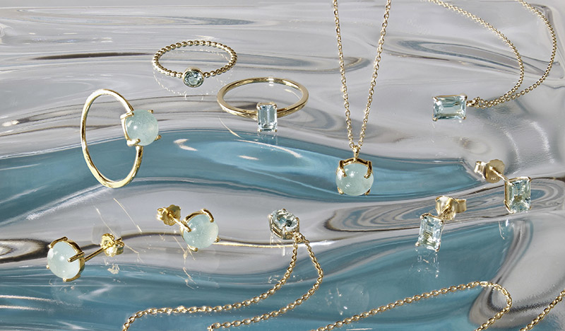 Bague solitaire Aigue-marine taille rectangle 6x4mm, Or 750/1000